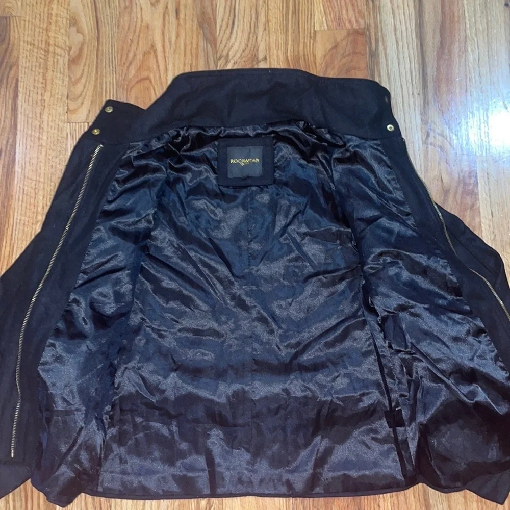 NEW ROCAWEAR black Y2K Zipper Snap  Belted Logo WOOL Winter  COAT Large L
